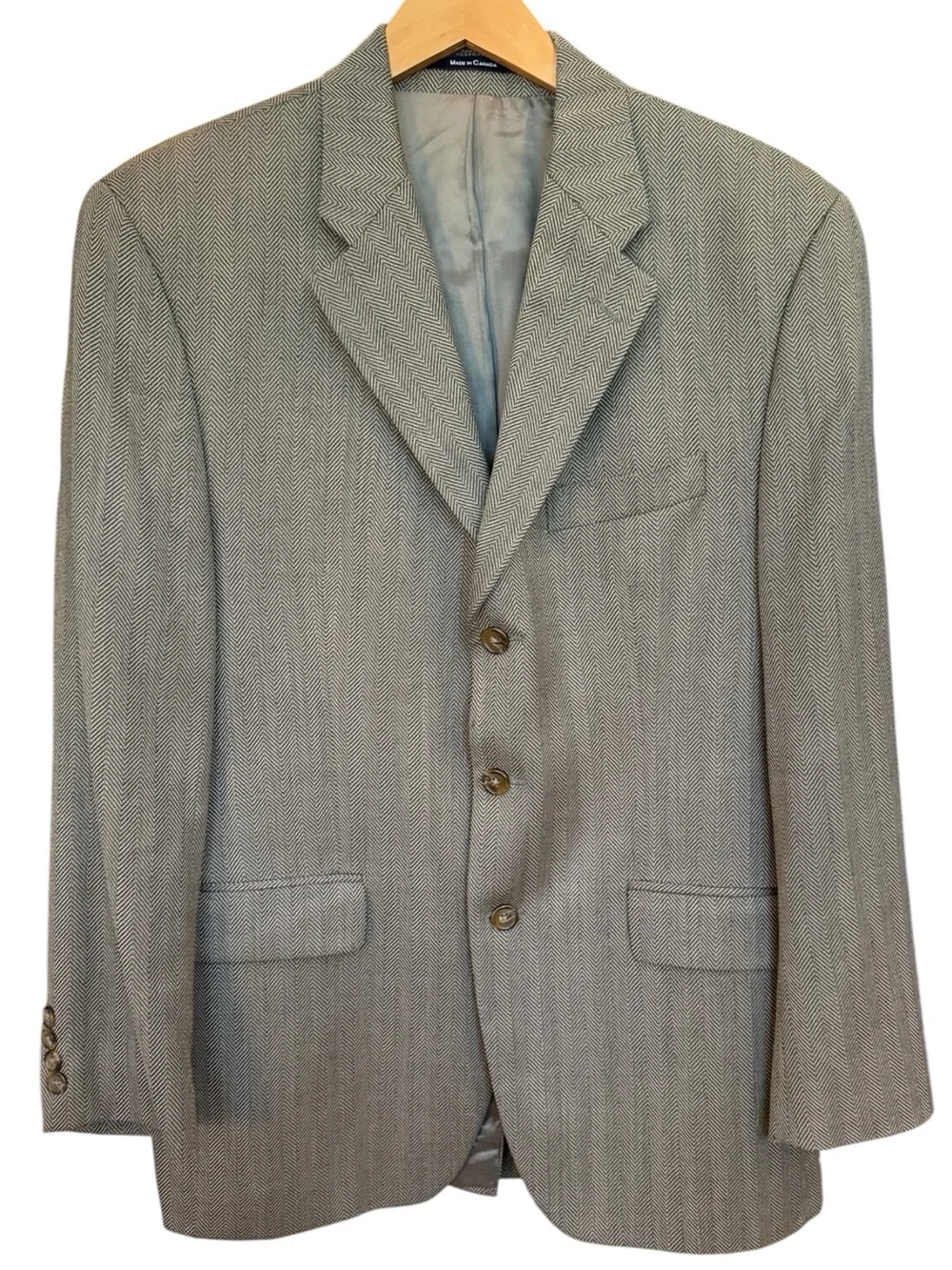 Chaps Ralph Lauren Union Made Canada Pure Wool Herringbone Blazer 40R Gray Brown